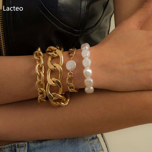 link, chain lacteo 4pcs/set bohemian imitation pearl bracelet bangles for women punk aluminum metal thick chunky jewelry, Black
link, chain lacteo 4pcs/set bohemian imitation pearl bracelet bangles for women punk aluminum metal thick chunky jewelry, Black