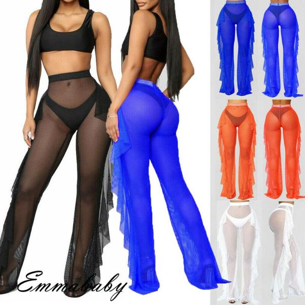 women fishnet beachwear pants mesh sheer ruffle trousers bikini cover up women's & capris, Black;white
women fishnet beachwear pants mesh sheer ruffle trousers bikini cover up women's & capris, Black;white