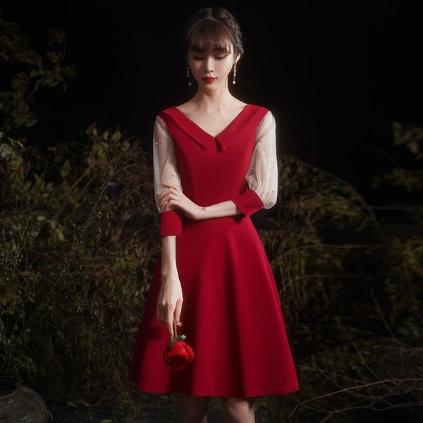 burgundy elegant v-neck bridal wedding dresses women exquisite sequins trim formal party dress sweet mesh sleeve banquet gown ethnic clothin, Red
burgundy elegant v-neck bridal wedding dresses women exquisite sequins trim formal party dress sweet mesh sleeve banquet gown ethnic clothin, Red