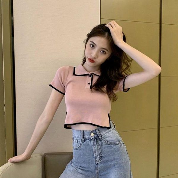 cropped color contrast short simple slim -fit sweater women 's sweet cute preppy style t-shirt fashion women's, White
cropped color contrast short simple slim -fit sweater women 's sweet cute preppy style t-shirt fashion women's, White