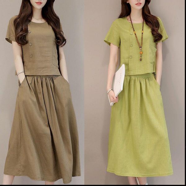 solid color retro summer women dress 2 piece button short sleeve shirt and skirt set female casual boho suit, White
solid color retro summer women dress 2 piece button short sleeve shirt and skirt set female casual boho suit, White
