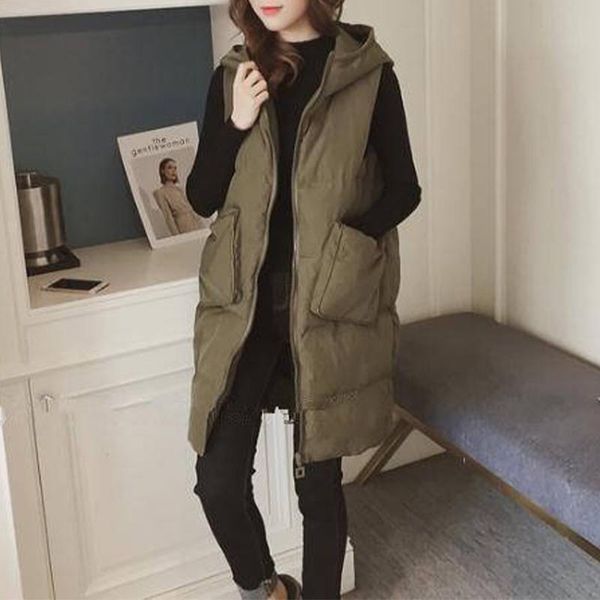 women's vests korean casual hooded women autumn sleeveless mid-length parkas woman winter simple solid keep warm thicken coat, Black;white
women's vests korean casual hooded women autumn sleeveless mid-length parkas woman winter simple solid keep warm thicken coat, Black;white