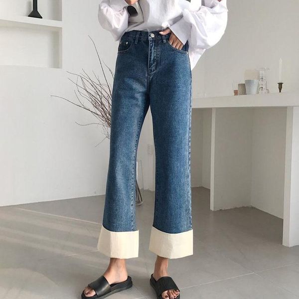 women's jeans to gladself autumn hit color cuffs wide leg women high waist patchwork ankle length pants female 2021 korean fashion tide, Blue
women's jeans to gladself autumn hit color cuffs wide leg women high waist patchwork ankle length pants female 2021 korean fashion tide, Blue