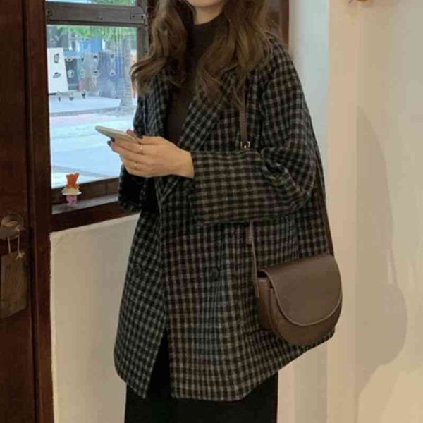 women's wool & blends women autumn winter short coat double breasted plaid en overcoat loose outerwear british style 28mo, Black
women's wool & blends women autumn winter short coat double breasted plaid en overcoat loose outerwear british style 28mo, Black