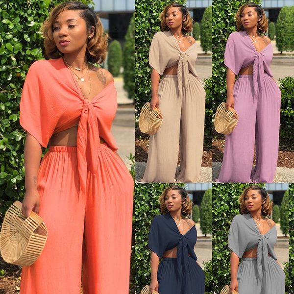 women tracksuits sets summer fitness v neck bow wide leg pants suit two piece set night 2 pcs street, Gray
women tracksuits sets summer fitness v neck bow wide leg pants suit two piece set night 2 pcs street, Gray