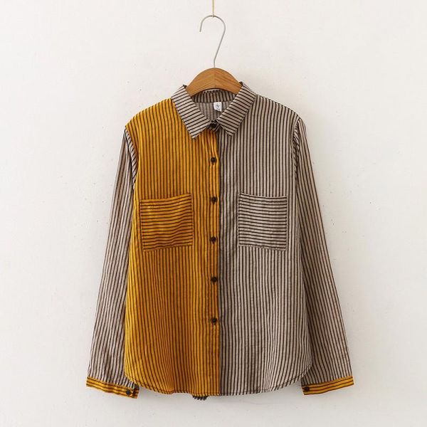 women's blouses & shirts women vintage autumn matching stripes print lapel blouse loose single-breasted long sleeve w1, White
women's blouses & shirts women vintage autumn matching stripes print lapel blouse loose single-breasted long sleeve w1, White