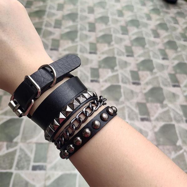 charm bracelets 2pcs/set pu black leather wristband gothic women men armbands wrist jewelry punk rock hiphop goth accessories, Golden;silver
charm bracelets 2pcs/set pu black leather wristband gothic women men armbands wrist jewelry punk rock hiphop goth accessories, Golden;silver