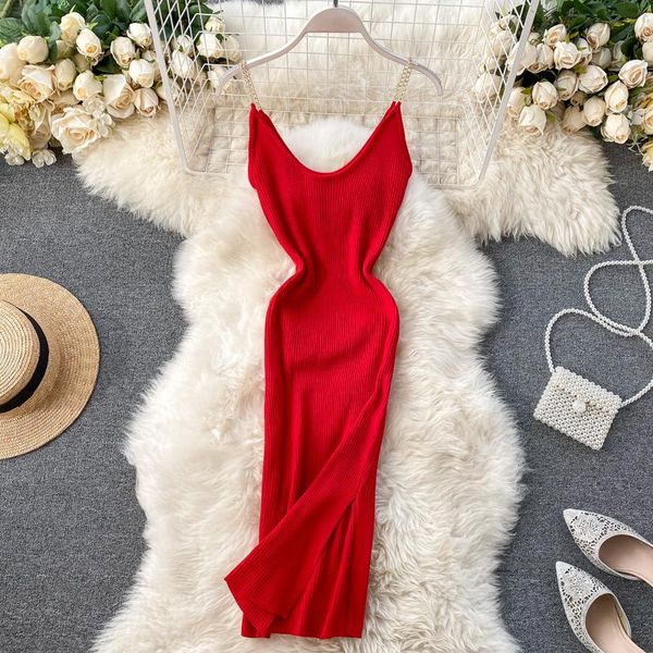 casual dresses korean fashion v neck sleeveless high waist thin open fork knitted dress woman solid color vestidos l410, Black;gray
casual dresses korean fashion v neck sleeveless high waist thin open fork knitted dress woman solid color vestidos l410, Black;gray