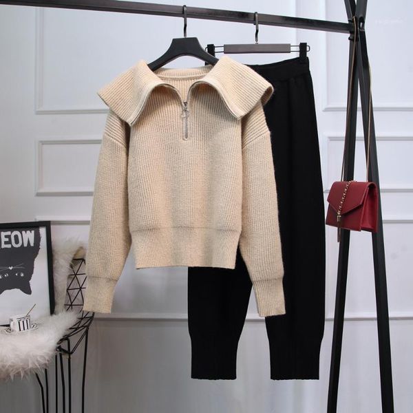 women's two piece pants fashion zip high collar warm sweater + harem women knitted sets 2021 autumn winter loose knitwear 2 suits, White
women's two piece pants fashion zip high collar warm sweater + harem women knitted sets 2021 autumn winter loose knitwear 2 suits, White