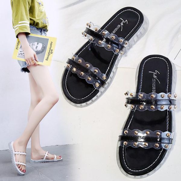 slippers 2021 women slipper outdoor casual mules rivets sandals flat summer beach shoes transparent peep toe flip flops zapatos mujer, Black
slippers 2021 women slipper outdoor casual mules rivets sandals flat summer beach shoes transparent peep toe flip flops zapatos mujer, Black