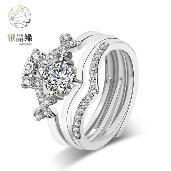 three in crown one ring women's mouth south korean fashion diamond net red jewelry, Silver
three in crown one ring women's mouth south korean fashion diamond net red jewelry, Silver