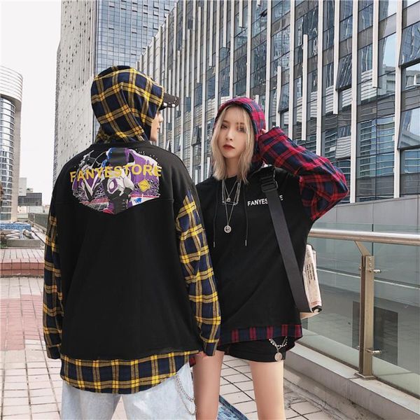 men's casual shirts fashion plaid hooded shirt men color match hip hop camisas hombre loose streetwear couple mens clothing, White;black
men's casual shirts fashion plaid hooded shirt men color match hip hop camisas hombre loose streetwear couple mens clothing, White;black
