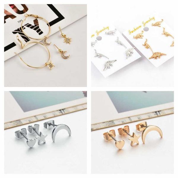 stud cute small moon star ear animal dinosaur women's earrings heart 3pcs/set jewelry, Golden;silver
stud cute small moon star ear animal dinosaur women's earrings heart 3pcs/set jewelry, Golden;silver