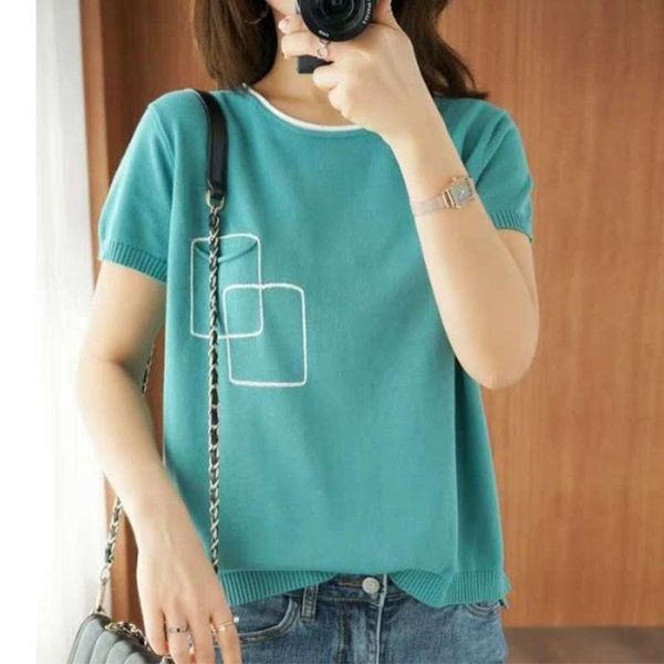 women's t-shirt summer for women korean style round neck short sleeves fashion trendy printed knit bottoming t shirt, White
women's t-shirt summer for women korean style round neck short sleeves fashion trendy printed knit bottoming t shirt, White