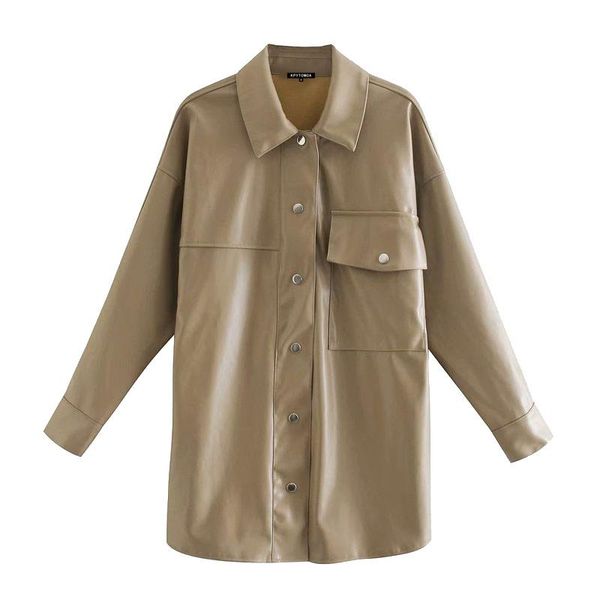women's leather & faux tide women vogue pockets oversized jacket vintage long sleeve side vents coat female chic, Black
women's leather & faux tide women vogue pockets oversized jacket vintage long sleeve side vents coat female chic, Black