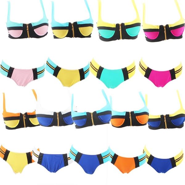 women's swimwear most s patchwork with zipper bikini underwire push up cup bandage dk001, White;black
women's swimwear most s patchwork with zipper bikini underwire push up cup bandage dk001, White;black