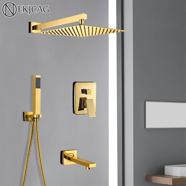 luxurious golden bathroom shower set square rainfall head concealed cold water mixer taps wall mount sets
luxurious golden bathroom shower set square rainfall head concealed cold water mixer taps wall mount sets