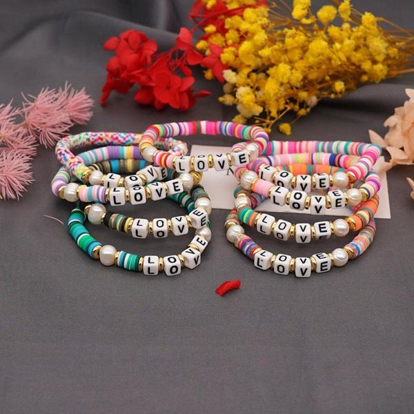 beaded, strands 2021 diy letter polymer clay bracelet for women handmade beads charm name bracelet's femme jewelry, Black
beaded, strands 2021 diy letter polymer clay bracelet for women handmade beads charm name bracelet's femme jewelry, Black