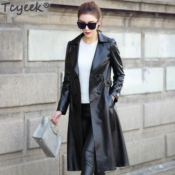 women's leather & faux tcyeek spring autumn 100% real sheepskin coat female genuine montone jacket women long slim double breasted 2021, Black
women's leather & faux tcyeek spring autumn 100% real sheepskin coat female genuine montone jacket women long slim double breasted 2021, Black