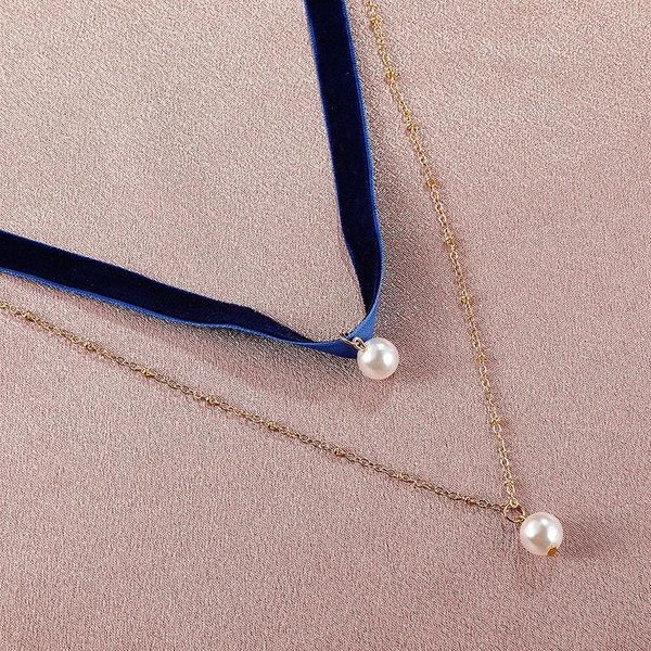 pendant necklaces necklace women artificial pearl woman chain girl jewelry multilayer gold color kpop metal collier, Silver