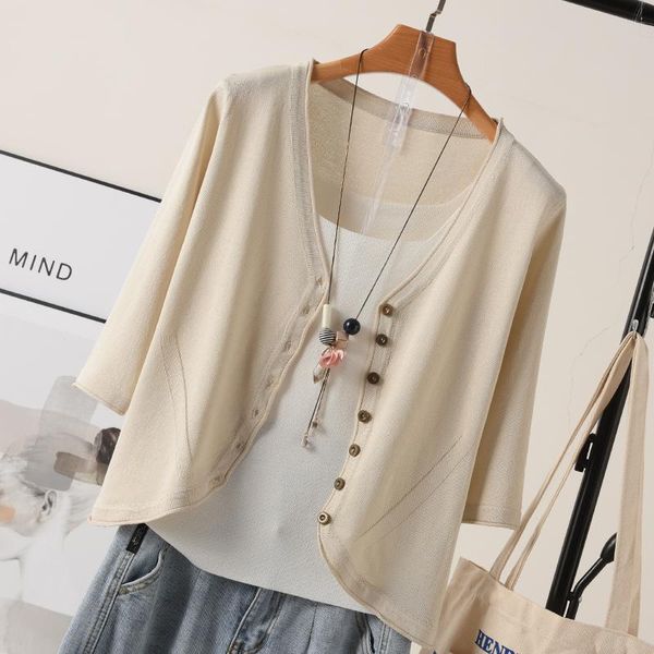 women's knits & tees lightweight knitted solid women sweater cardigan summer 2021 v-neck button half sleeved loose elegant office lady, White
women's knits & tees lightweight knitted solid women sweater cardigan summer 2021 v-neck button half sleeved loose elegant office lady, White