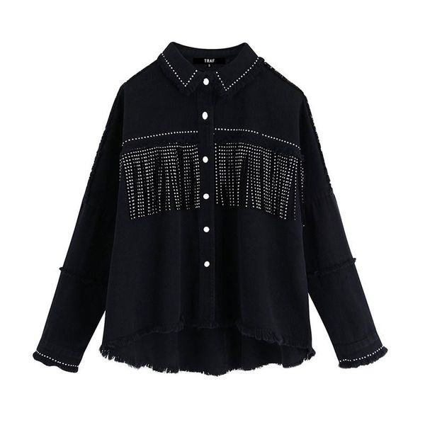 women stylish tassel beaded oversized denim jacket coat vintage fashion long sleeve frayed trim outerwear chic loose women's jackets, Black;brown
women stylish tassel beaded oversized denim jacket coat vintage fashion long sleeve frayed trim outerwear chic loose women's jackets, Black;brown