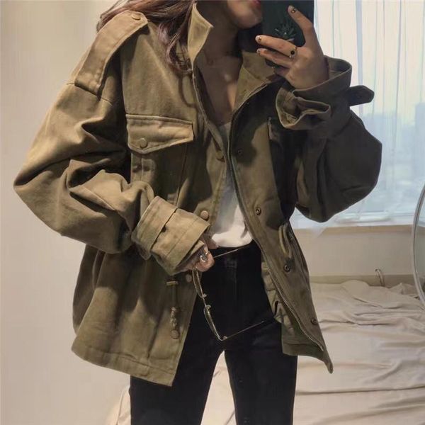women's jackets army green women jacket drawstring lace up slim waist coat 2021 autumn retro zipper stand neck medium-long outwear 5519, Black;brown
women's jackets army green women jacket drawstring lace up slim waist coat 2021 autumn retro zipper stand neck medium-long outwear 5519, Black;brown