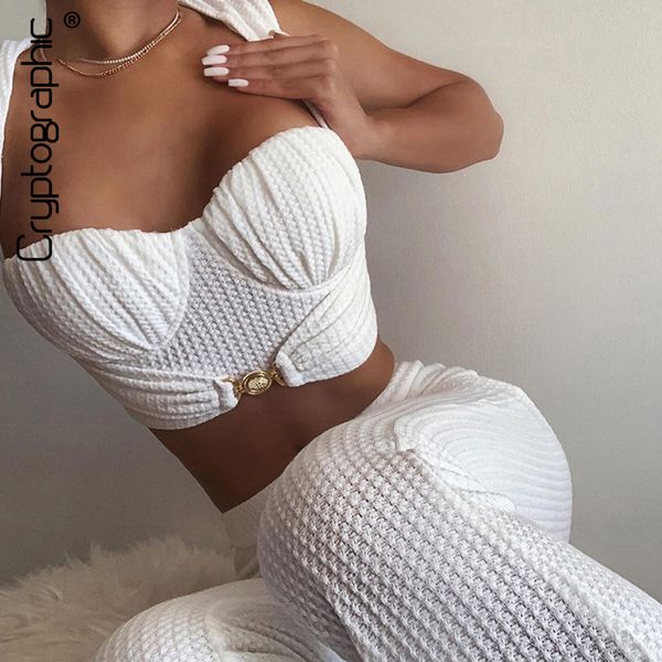 cryptographic fashion outfit sleeveless and flare pants long two piece set crop club party fall winter matching set, Black;white
cryptographic fashion outfit sleeveless and flare pants long two piece set crop club party fall winter matching set, Black;white