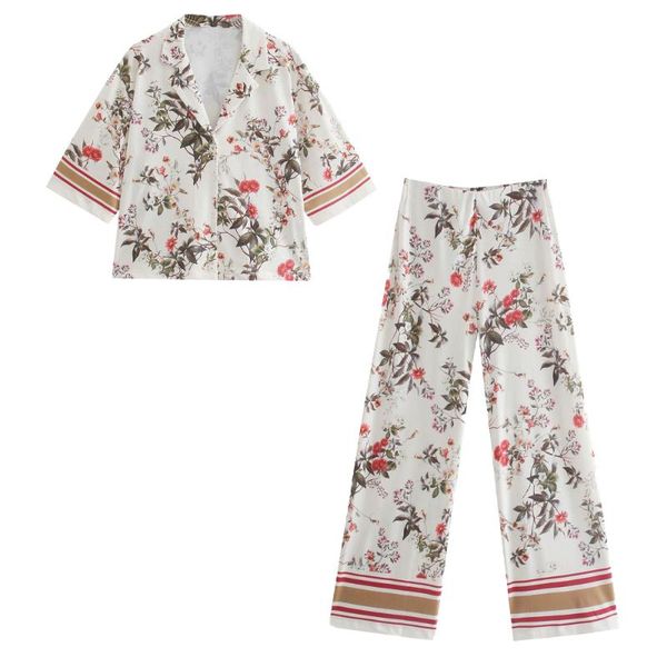 women's two piece pants 2021 set women vintage floral printed half sleeves shirt casual wide leg trousers summer woman outfit sets suit, White
women's two piece pants 2021 set women vintage floral printed half sleeves shirt casual wide leg trousers summer woman outfit sets suit, White