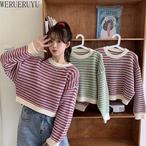 werueruyu women pullover sweater autumn winter striped colorblock o neck long sleeve knitted casual sweater for women 210608, White;black
werueruyu women pullover sweater autumn winter striped colorblock o neck long sleeve knitted casual sweater for women 210608, White;black