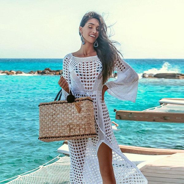 hollow knitted beach smock dress summer long sleeve split holiday drawstring swimsuit outer blouse sunscreen women women's swimwear, White;black
hollow knitted beach smock dress summer long sleeve split holiday drawstring swimsuit outer blouse sunscreen women women's swimwear, White;black