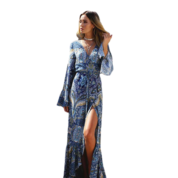 casual dresses bohemian printed v-neck bandage maxi dress long flare sleeve mermaid ruffle hem stitching women boho beach, Black;gray
casual dresses bohemian printed v-neck bandage maxi dress long flare sleeve mermaid ruffle hem stitching women boho beach, Black;gray