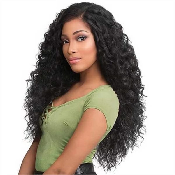 curl wig small product winding tube head set high temperature silk chemical fiber wig, Black