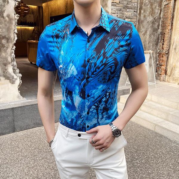 luxury short sleeve shirt fashion floral print men business casual social dress slim fit clothes blue men's shirts, White;black
luxury short sleeve shirt fashion floral print men business casual social dress slim fit clothes blue men's shirts, White;black