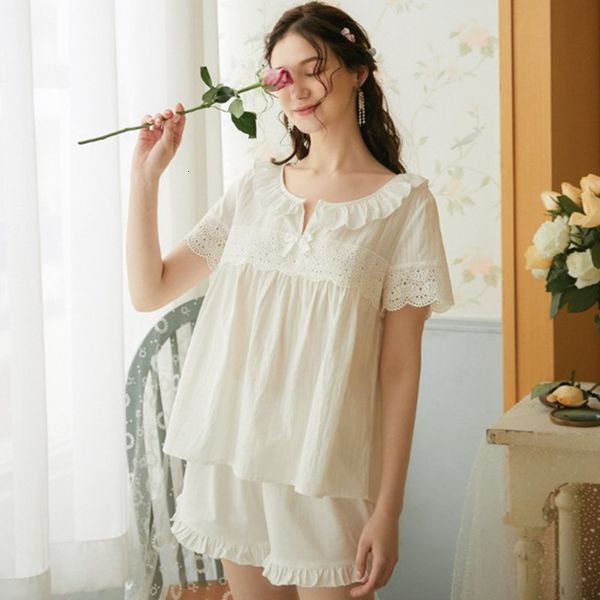 women's sleepwear short sleeve pajamas suit female summer retro shorts set embroidered cotton home clothes loose princess sleepwea, Black;red
women's sleepwear short sleeve pajamas suit female summer retro shorts set embroidered cotton home clothes loose princess sleepwea, Black;red