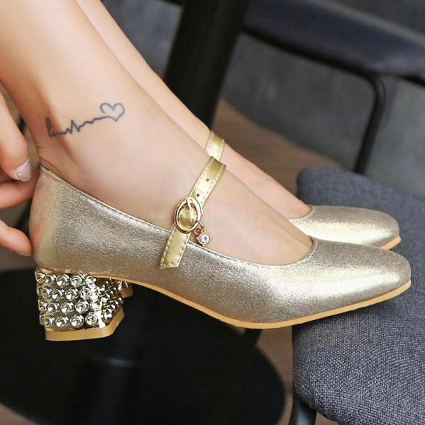 bright leather gold rivet thick heel princess shoes, metal rhinestone buckle pumps silver student pu mary jane shoes dress, Black
bright leather gold rivet thick heel princess shoes, metal rhinestone buckle pumps silver student pu mary jane shoes dress, Black