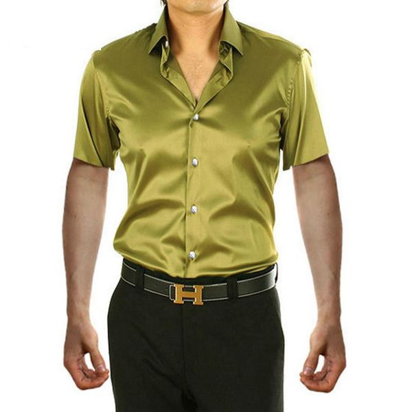 2021 new pure color men's fashion satin shirt button up slim-fit short sleeve business dress shirts mens summer clothing, White;black
2021 new pure color men's fashion satin shirt button up slim-fit short sleeve business dress shirts mens summer clothing, White;black