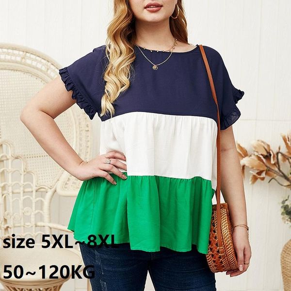 women's blouses & shirts plus size 8xl 120kg summer for women contrast color womens and short sleeve blouse oversize blusa, White
women's blouses & shirts plus size 8xl 120kg summer for women contrast color womens and short sleeve blouse oversize blusa, White
