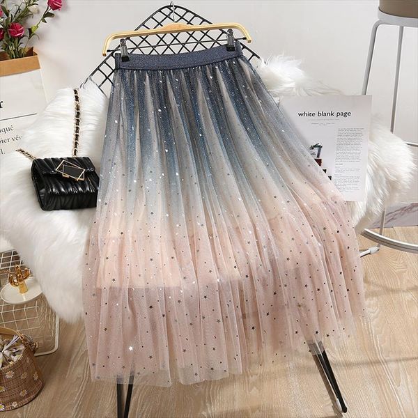 long elastic high waist women skirts gradient color star sequin mesh tulle midi, Black
long elastic high waist women skirts gradient color star sequin mesh tulle midi, Black