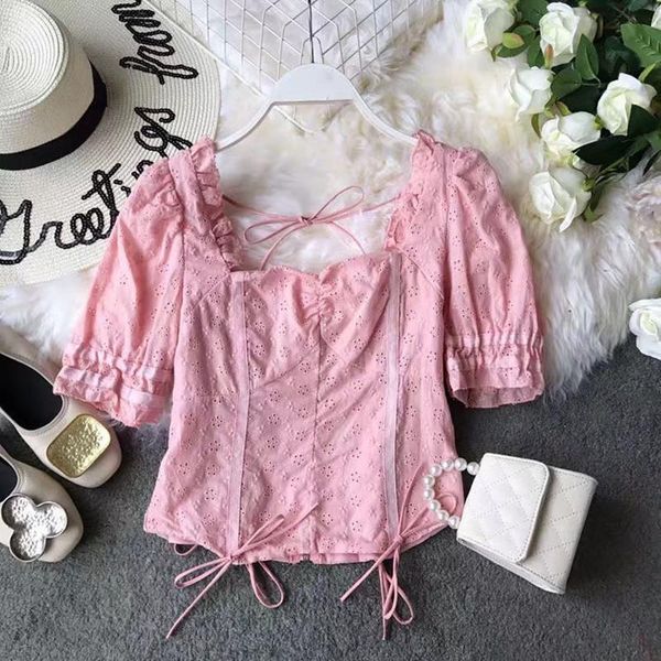 sweet ladies summer lace blouses womens ruffles hollow out black white blouse lace-up bow puff sleeve short shirt tees women's & s
sweet ladies summer lace blouses womens ruffles hollow out black white blouse lace-up bow puff sleeve short shirt tees women's & s