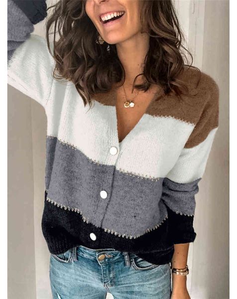 women's knits & tees button-down cardigan knitwear patchwork striped slim autumn winter coat knitted clothes v neck sweaters women, White
women's knits & tees button-down cardigan knitwear patchwork striped slim autumn winter coat knitted clothes v neck sweaters women, White