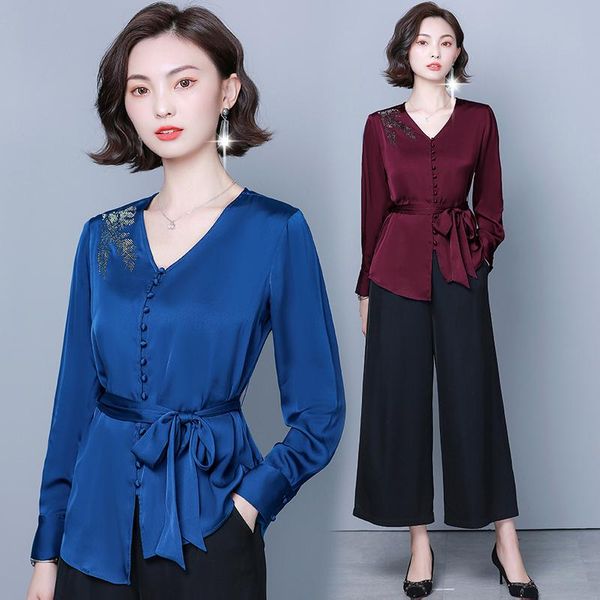 women's blouses & shirts tingyili spring autumn v-neck belted long shirt button front sleeve women blouse korean burgundy blue satin f, White
women's blouses & shirts tingyili spring autumn v-neck belted long shirt button front sleeve women blouse korean burgundy blue satin f, White