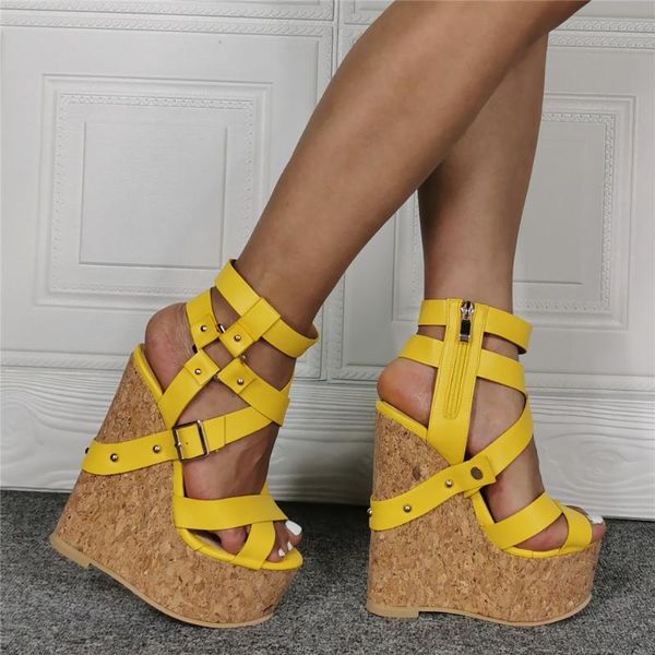 fashion yellow leather super wedge platform sandals peep toe belt fasten buckle woman wedged heel shoes gladitor women sandalias, Black
fashion yellow leather super wedge platform sandals peep toe belt fasten buckle woman wedged heel shoes gladitor women sandalias, Black