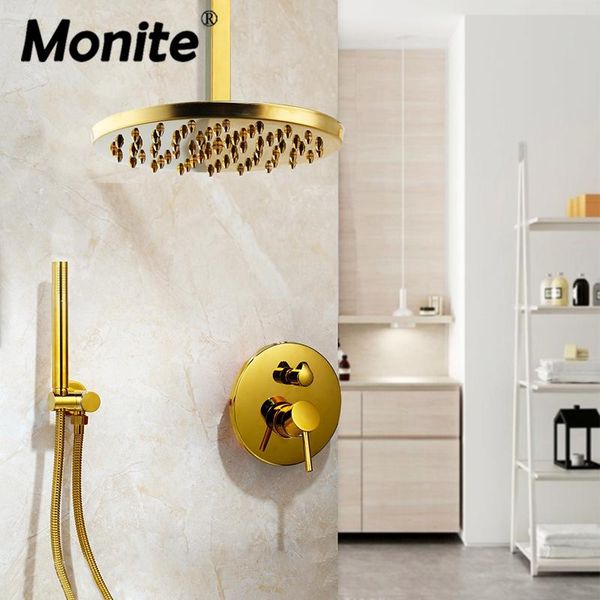 monite ceiling rainfall golden plated shower faucet set bathroom wall mounted mixer tap round hand sets
monite ceiling rainfall golden plated shower faucet set bathroom wall mounted mixer tap round hand sets