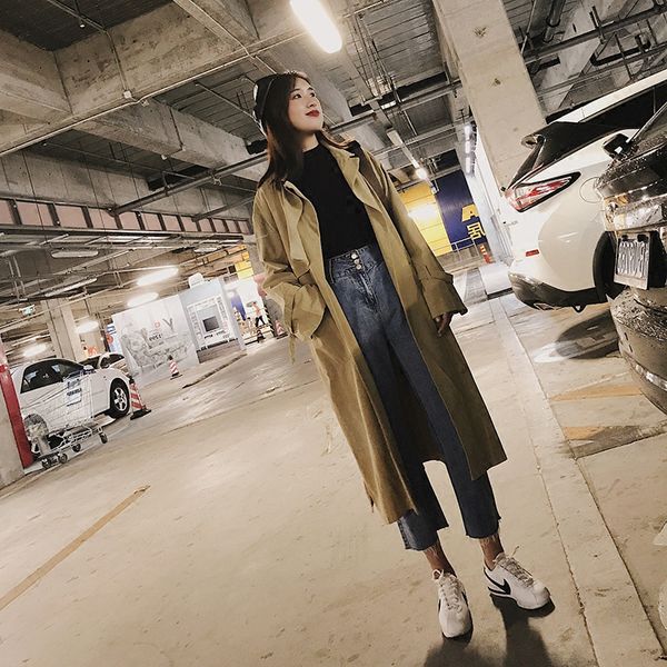 2021 new korean student lulu coat medium length chic windbreaker women's spring and autumn fashion, Tan;black 
2021 new korean student lulu coat medium length chic windbreaker women's spring and autumn fashion, Tan;black