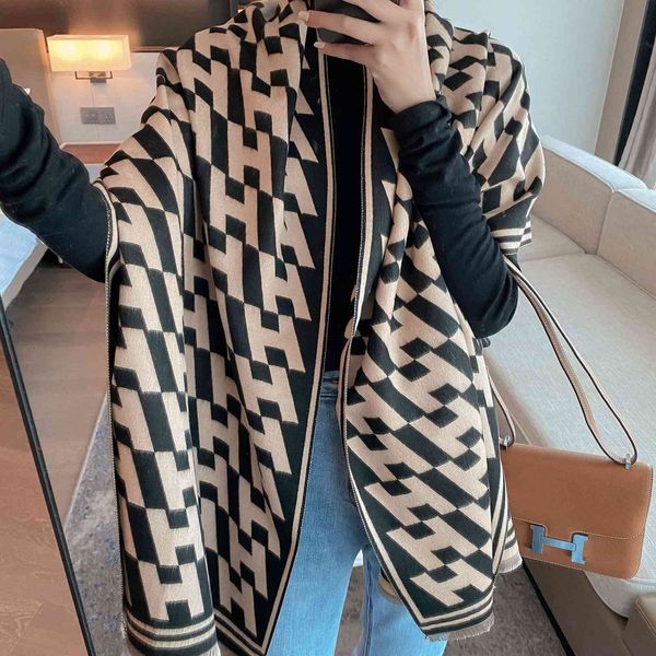 design imitation cashmere female autumn letters warm and versatile short beard tassel decoration thickened long scarf, Blue;gray
design imitation cashmere female autumn letters warm and versatile short beard tassel decoration thickened long scarf, Blue;gray