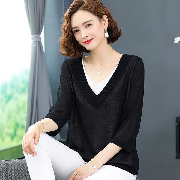 women's t-shirt 2021 women summer clothing fake two piece pure colour half sleeve loose size, White
women's t-shirt 2021 women summer clothing fake two piece pure colour half sleeve loose size, White