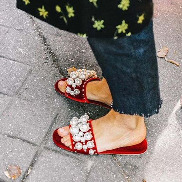 street style open toe velvet pearl studded slide sandals women fashion shoes beading flat mules slippers, Black
street style open toe velvet pearl studded slide sandals women fashion shoes beading flat mules slippers, Black