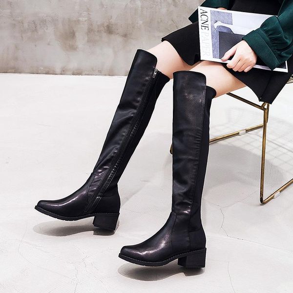 boots women's elastic cloth single autumn leather splicing fashion thick heel side zipper thin, Black
boots women's elastic cloth single autumn leather splicing fashion thick heel side zipper thin, Black