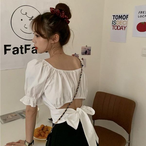 women's blouses & shirts women back bow bandage white blouse with big hole summer 2021 short design solid color for square collar
women's blouses & shirts women back bow bandage white blouse with big hole summer 2021 short design solid color for square collar